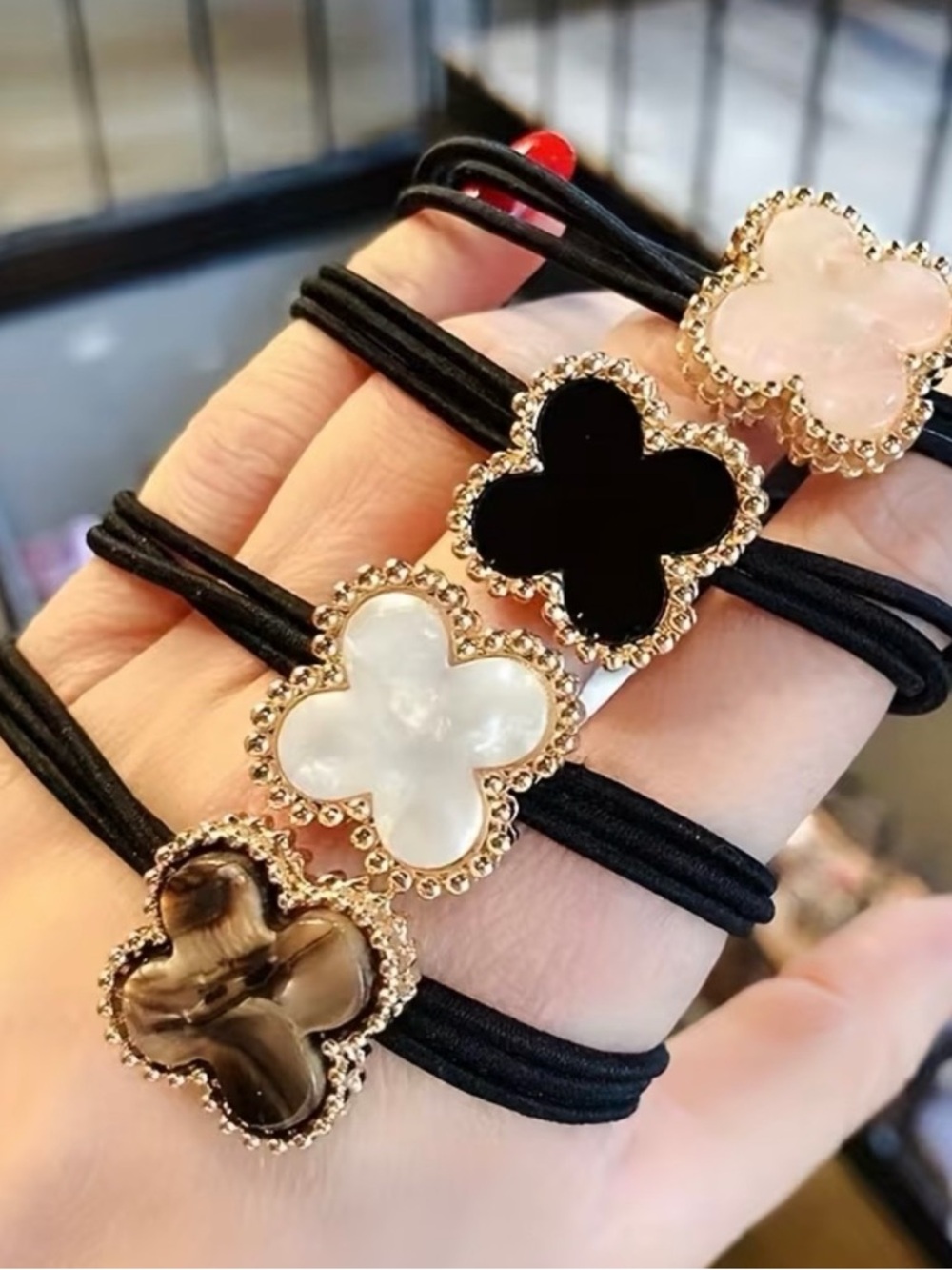 Target Clover Charm Elastic Hair Bands - Black, White, Pink, Brown